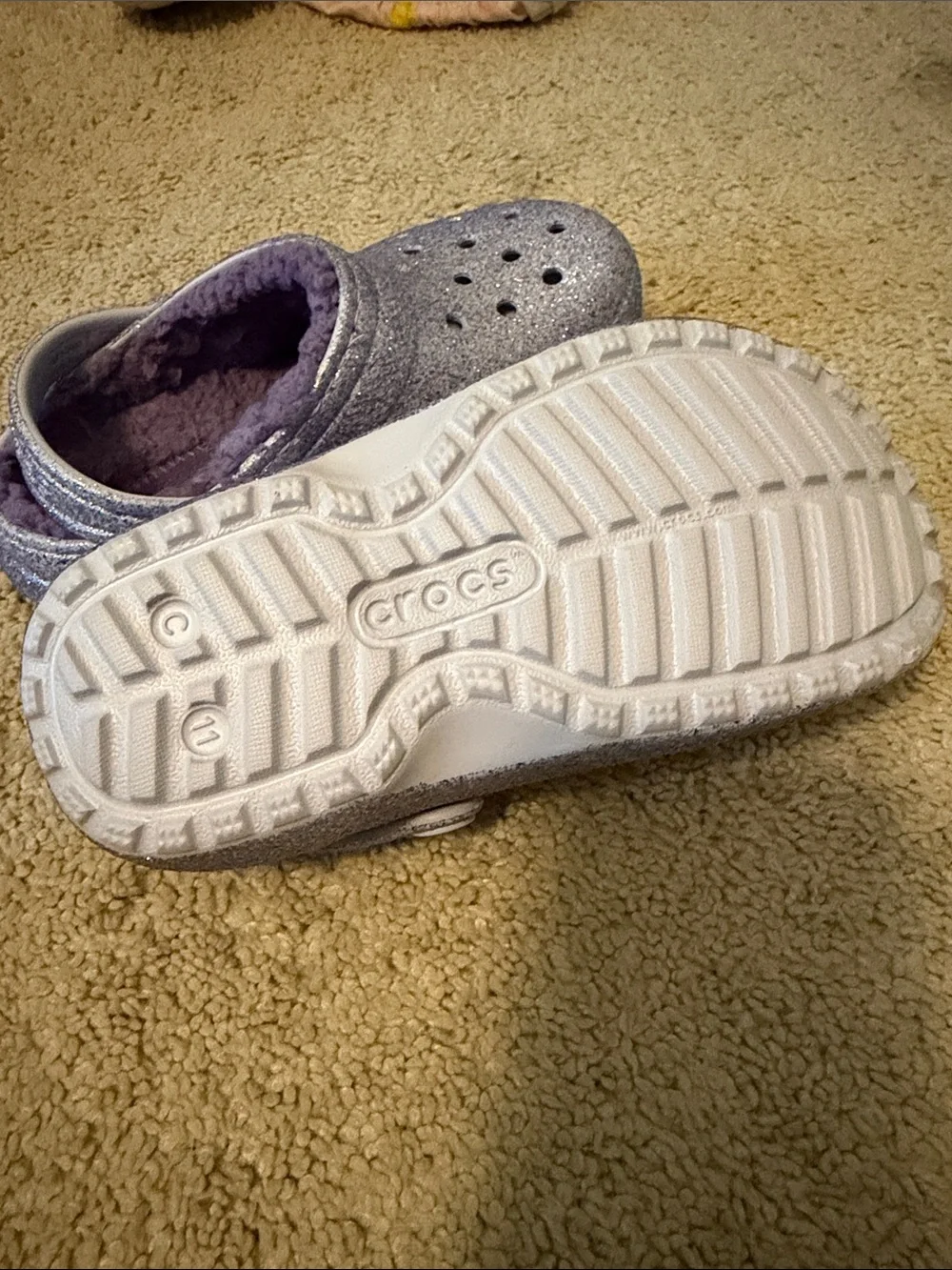 CROCS Kids Glitter Slip-On Clogs in Light Purple